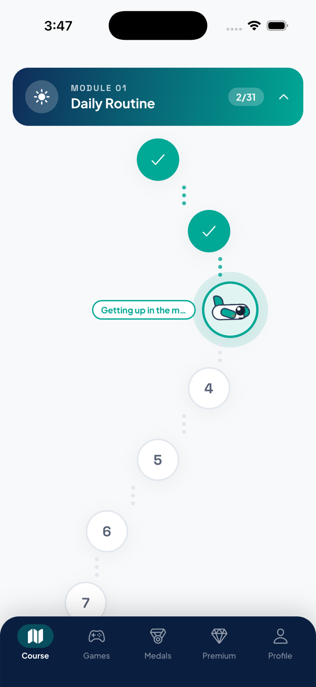 Language learning app: The course map and lesson progression